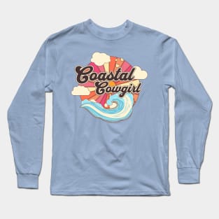 Coastal Cowgirl Retro Vintage Aesthetic Illustration Tee - Beach Vibes Long Sleeve T-Shirt